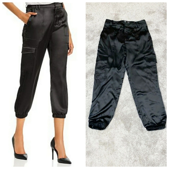 Aqua Pants - Aqua Satin Cargo Jogger Pants
